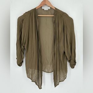 VINTAGE Norma Walters Sheer Cover Blouse Long Sleeve Olive Sz 8 Made in USA S8